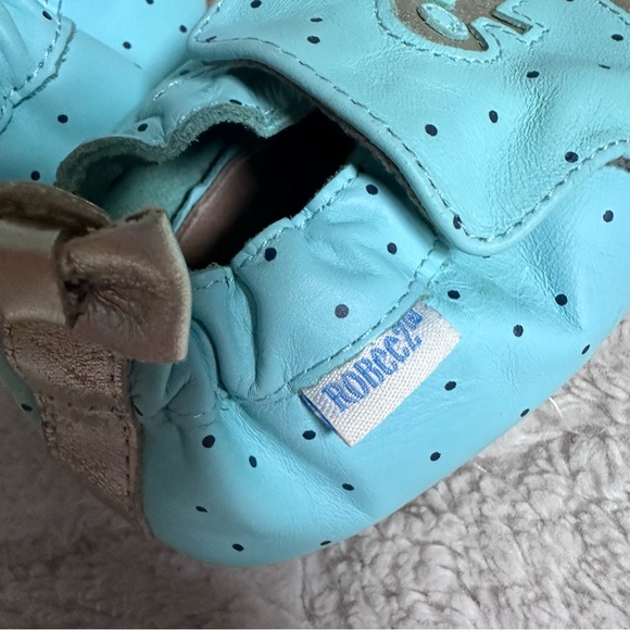 -Robeez | Soft Leather Blue and Silver Anchor Dot Moccasin | Size 18-24 Months - Picture 3 of 8